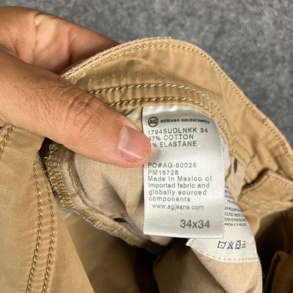 AG Adriano Goldschmied Pants Mens 34x34 Beige Khaki Chino Stretch Casual Classic - Picture 8 of 11